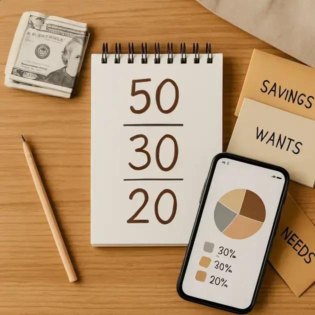 Como montar um orçamento mensal usando a regra 50/30/20 e acompanhar despesas no celular